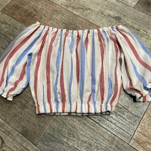 Blue & Red Striped Off-The-Shoulder Blouse